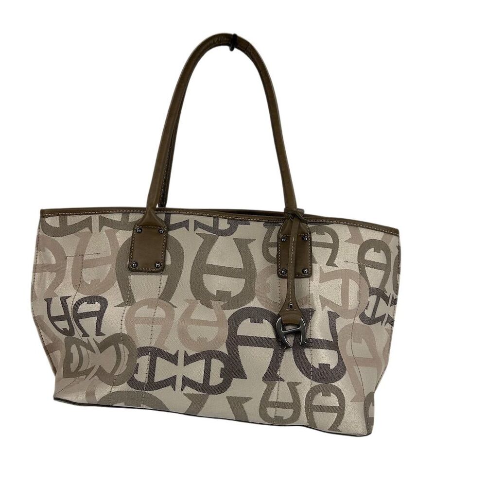 Etienne Aigner Women's Multicolor Tan Logo Canvas Leather Tote Bag